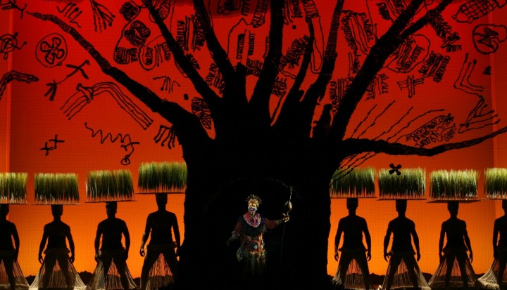 Tshidi Manye as Rafiki and Ensemble. Photo by Joan Marcus.