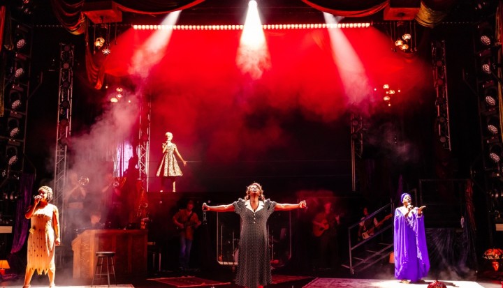 The cast of  A NIGHT WITH JANIS JOPLIN, credit Danny Kaan